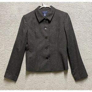 Ann Taylor Size 2 Wool Blazer Jacket Collared Speckled Black Button Up